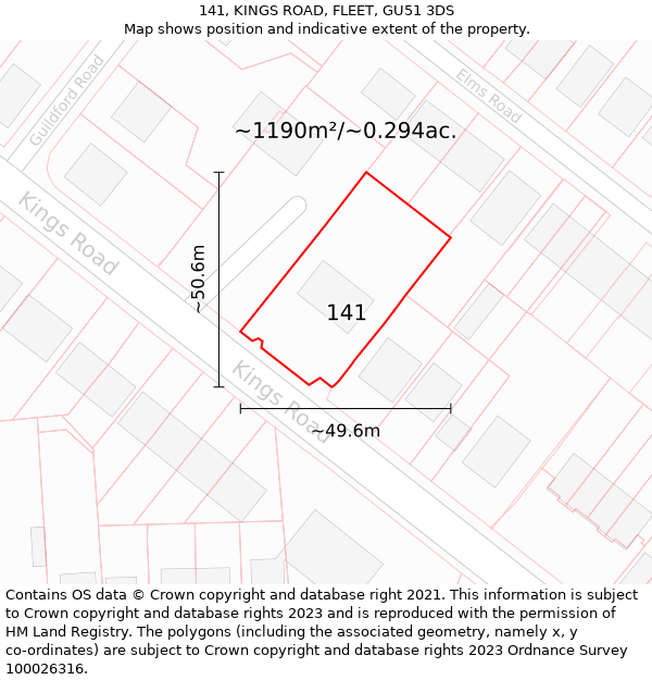 141, KINGS ROAD, FLEET, GU51 3DS: Plot and title map