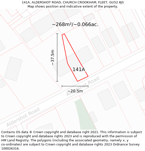 141A, ALDERSHOT ROAD, CHURCH CROOKHAM, FLEET, GU52 8JS: Plot and title map