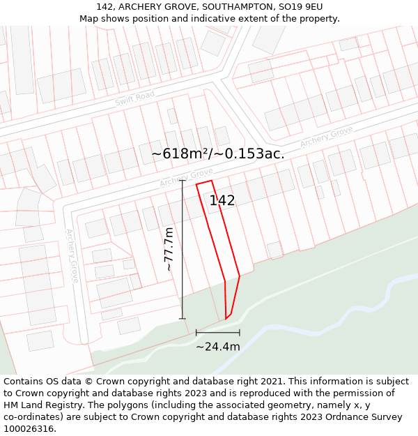 142, ARCHERY GROVE, SOUTHAMPTON, SO19 9EU: Plot and title map