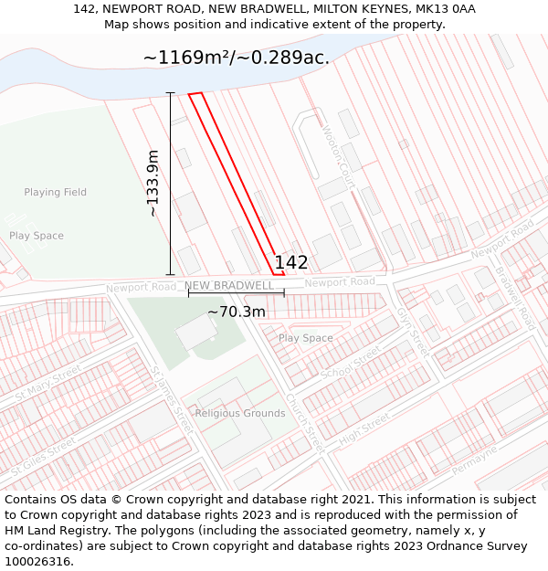 142, NEWPORT ROAD, NEW BRADWELL, MILTON KEYNES, MK13 0AA: Plot and title map