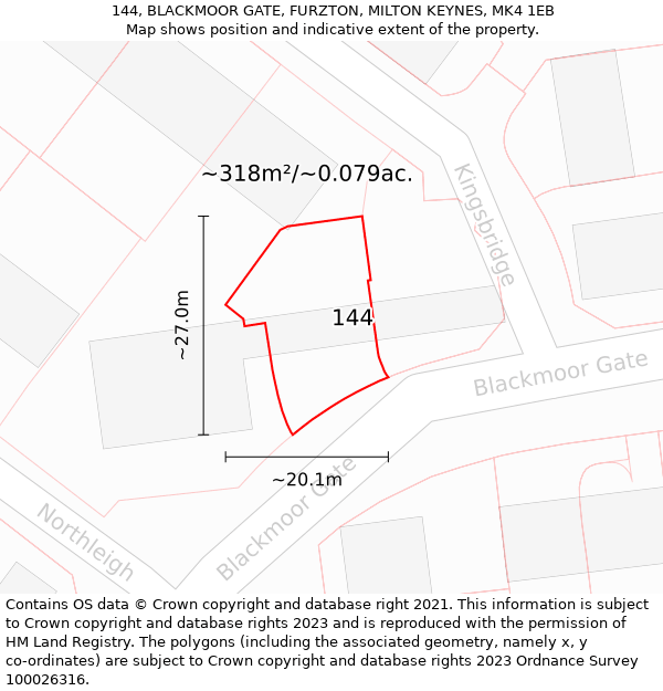 144, BLACKMOOR GATE, FURZTON, MILTON KEYNES, MK4 1EB: Plot and title map