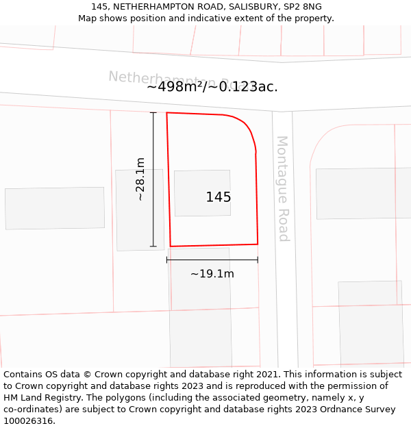 145, NETHERHAMPTON ROAD, SALISBURY, SP2 8NG: Plot and title map