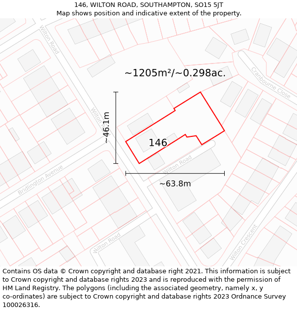 146, WILTON ROAD, SOUTHAMPTON, SO15 5JT: Plot and title map