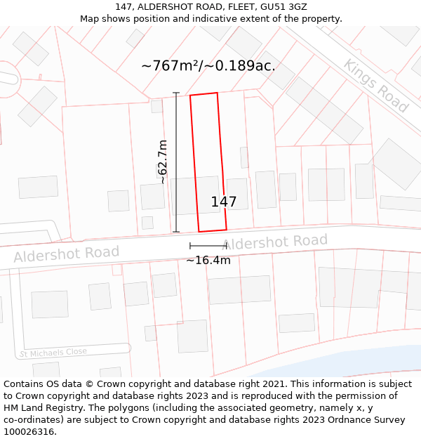 147, ALDERSHOT ROAD, FLEET, GU51 3GZ: Plot and title map