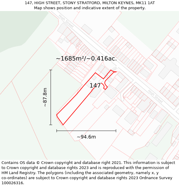 147, HIGH STREET, STONY STRATFORD, MILTON KEYNES, MK11 1AT: Plot and title map