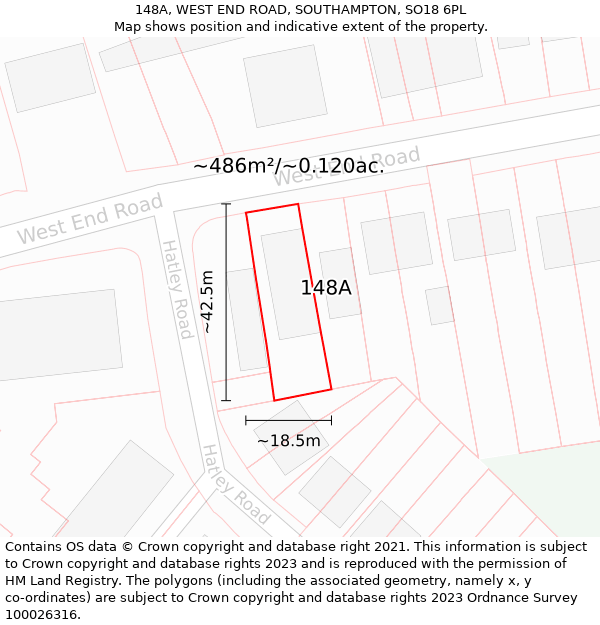 148A, WEST END ROAD, SOUTHAMPTON, SO18 6PL: Plot and title map