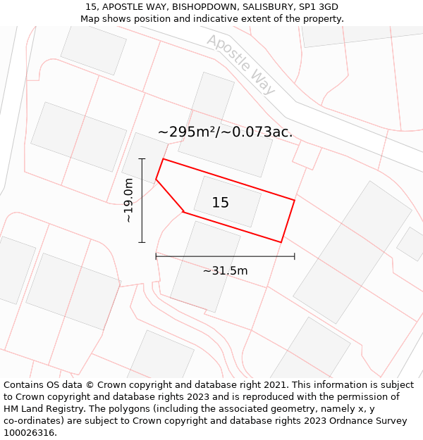 15, APOSTLE WAY, BISHOPDOWN, SALISBURY, SP1 3GD: Plot and title map