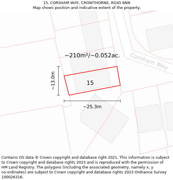 15, CORSHAM WAY, CROWTHORNE, RG45 6NN: Plot and title map