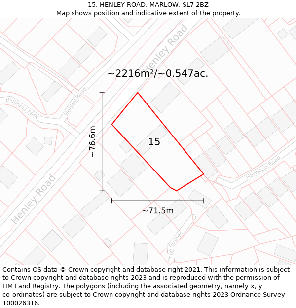 15, HENLEY ROAD, MARLOW, SL7 2BZ: Plot and title map