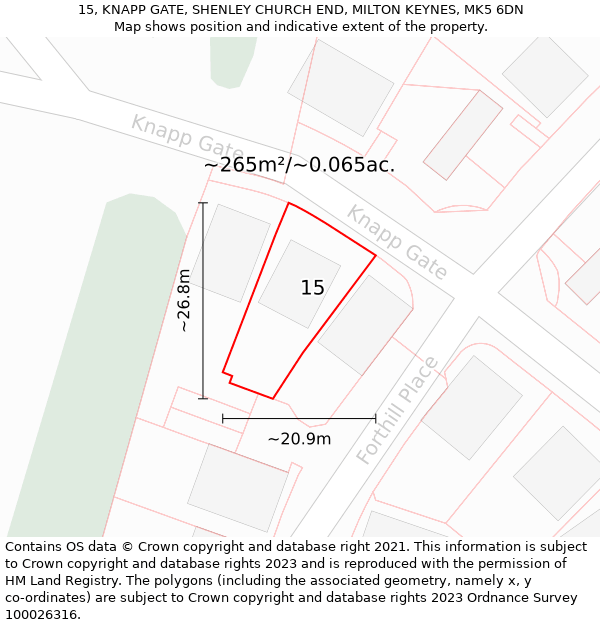 15, KNAPP GATE, SHENLEY CHURCH END, MILTON KEYNES, MK5 6DN: Plot and title map