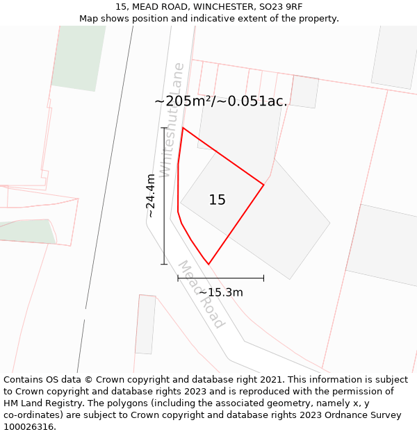 15, MEAD ROAD, WINCHESTER, SO23 9RF: Plot and title map