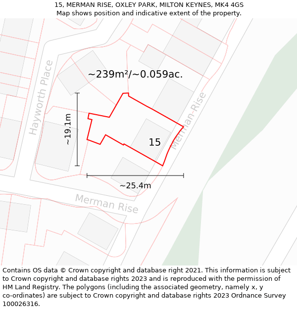 15, MERMAN RISE, OXLEY PARK, MILTON KEYNES, MK4 4GS: Plot and title map