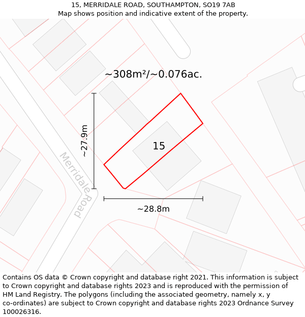 15, MERRIDALE ROAD, SOUTHAMPTON, SO19 7AB: Plot and title map