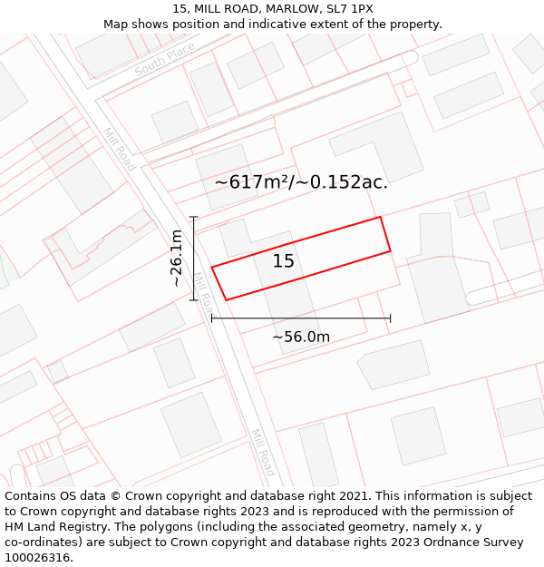 15, MILL ROAD, MARLOW, SL7 1PX: Plot and title map