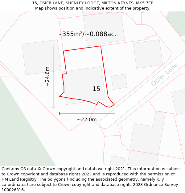 15, OSIER LANE, SHENLEY LODGE, MILTON KEYNES, MK5 7EP: Plot and title map