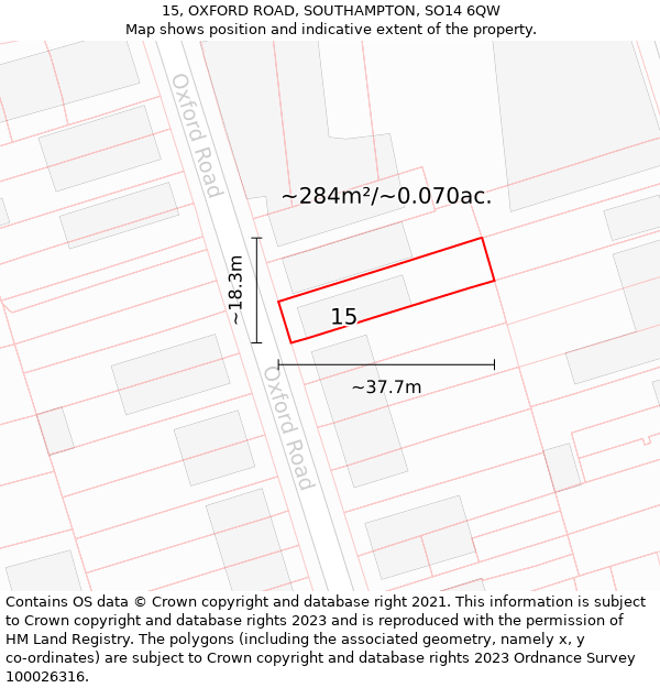 15, OXFORD ROAD, SOUTHAMPTON, SO14 6QW: Plot and title map