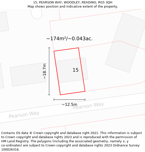 15, PEARSON WAY, WOODLEY, READING, RG5 3QH: Plot and title map