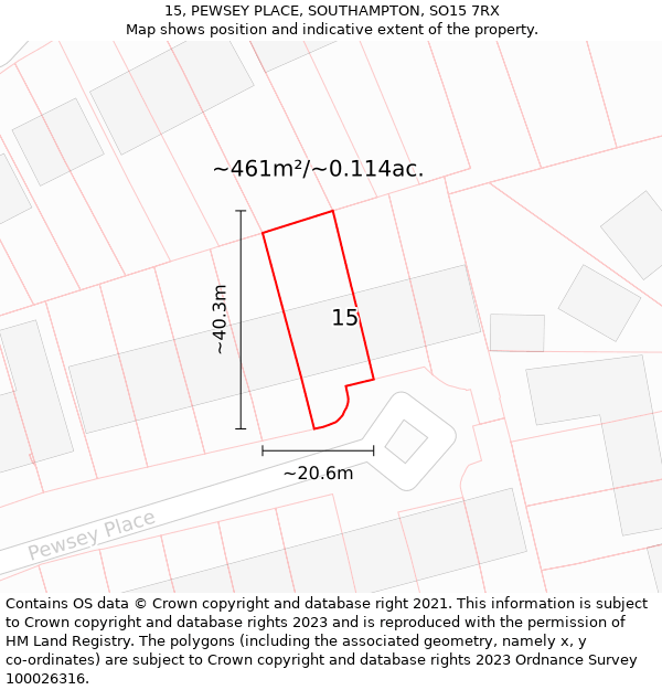 15, PEWSEY PLACE, SOUTHAMPTON, SO15 7RX: Plot and title map