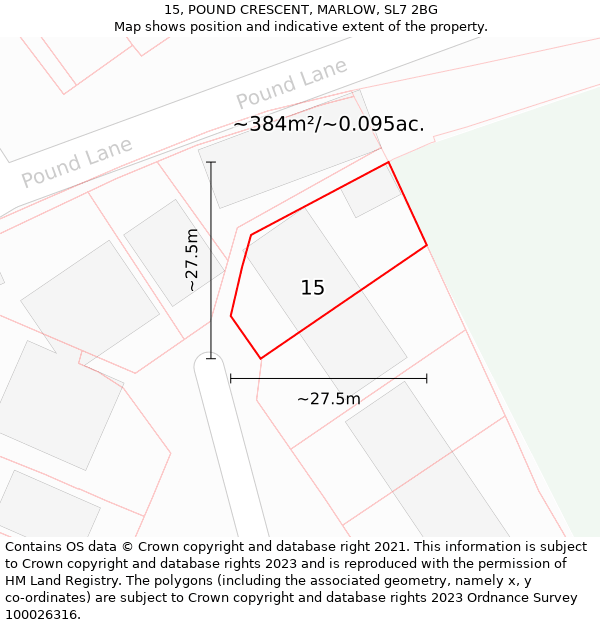 15, POUND CRESCENT, MARLOW, SL7 2BG: Plot and title map