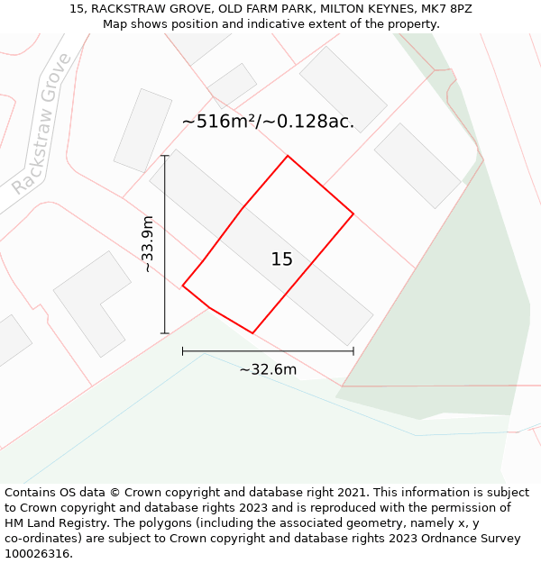 15, RACKSTRAW GROVE, OLD FARM PARK, MILTON KEYNES, MK7 8PZ: Plot and title map