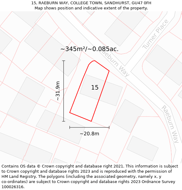 15, RAEBURN WAY, COLLEGE TOWN, SANDHURST, GU47 0FH: Plot and title map