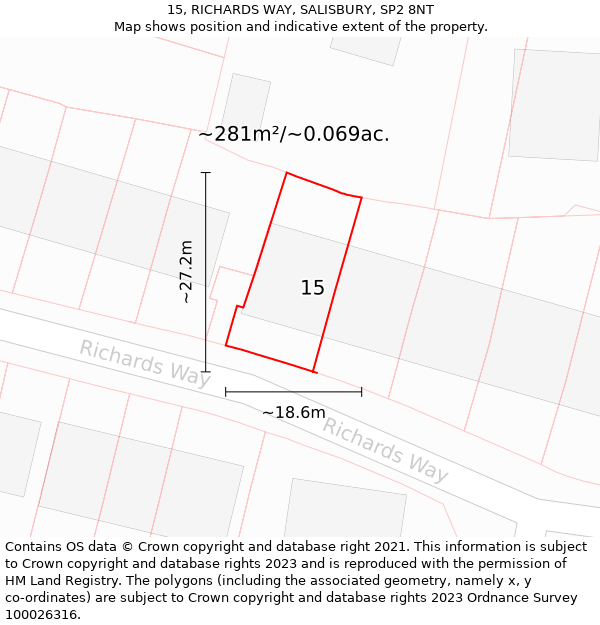 15, RICHARDS WAY, SALISBURY, SP2 8NT: Plot and title map