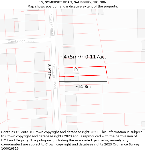 15, SOMERSET ROAD, SALISBURY, SP1 3BN: Plot and title map