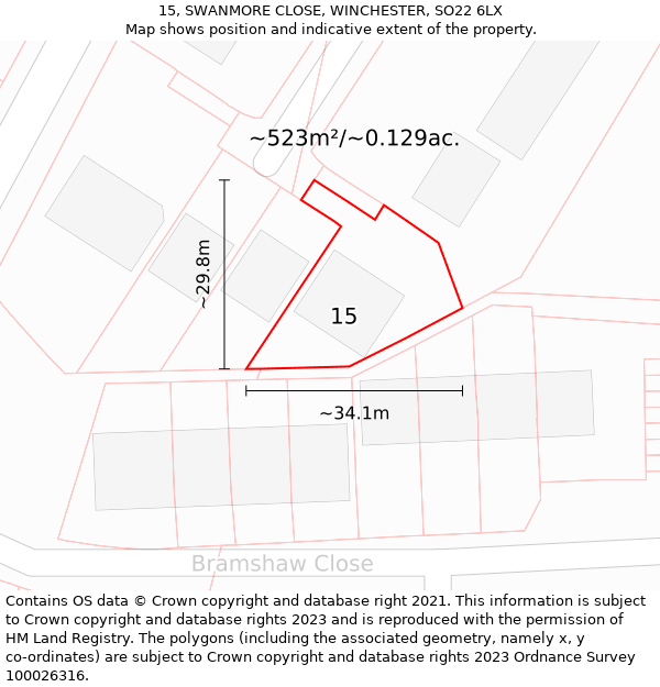 15, SWANMORE CLOSE, WINCHESTER, SO22 6LX: Plot and title map