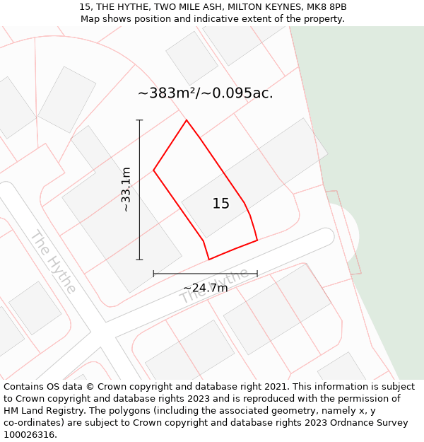 15, THE HYTHE, TWO MILE ASH, MILTON KEYNES, MK8 8PB: Plot and title map