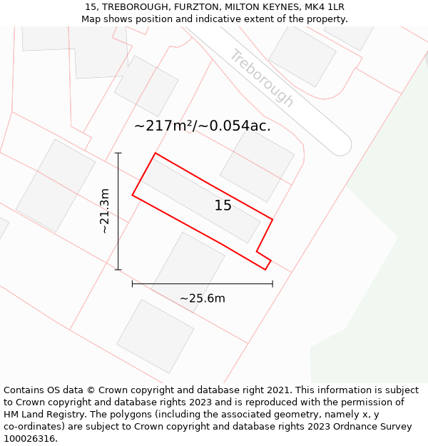 15, TREBOROUGH, FURZTON, MILTON KEYNES, MK4 1LR: Plot and title map