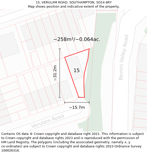 15, VERULAM ROAD, SOUTHAMPTON, SO14 6RY: Plot and title map