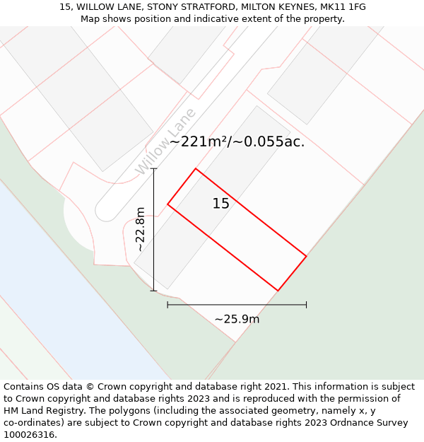 15, WILLOW LANE, STONY STRATFORD, MILTON KEYNES, MK11 1FG: Plot and title map