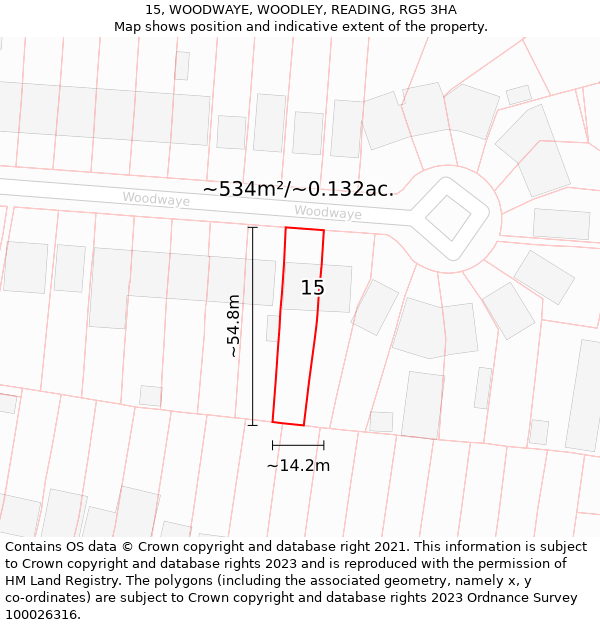 15, WOODWAYE, WOODLEY, READING, RG5 3HA: Plot and title map