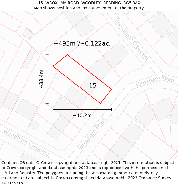 15, WROXHAM ROAD, WOODLEY, READING, RG5 3AX: Plot and title map