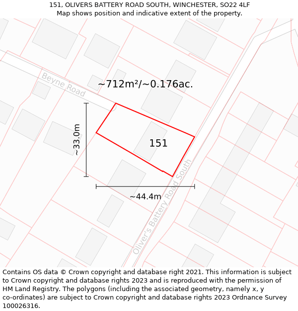 151, OLIVERS BATTERY ROAD SOUTH, WINCHESTER, SO22 4LF: Plot and title map