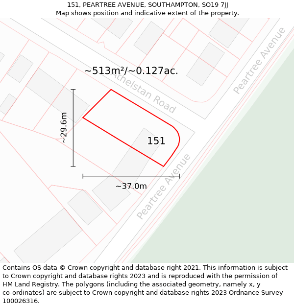 151, PEARTREE AVENUE, SOUTHAMPTON, SO19 7JJ: Plot and title map