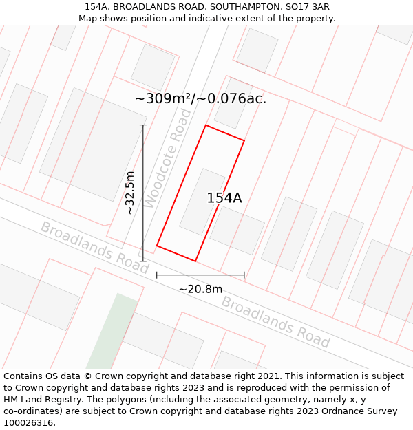 154A, BROADLANDS ROAD, SOUTHAMPTON, SO17 3AR: Plot and title map