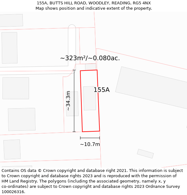 155A, BUTTS HILL ROAD, WOODLEY, READING, RG5 4NX: Plot and title map