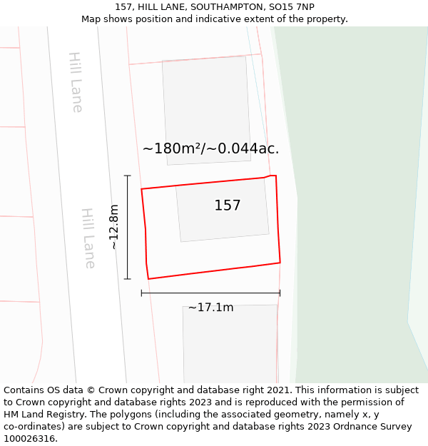 157, HILL LANE, SOUTHAMPTON, SO15 7NP: Plot and title map