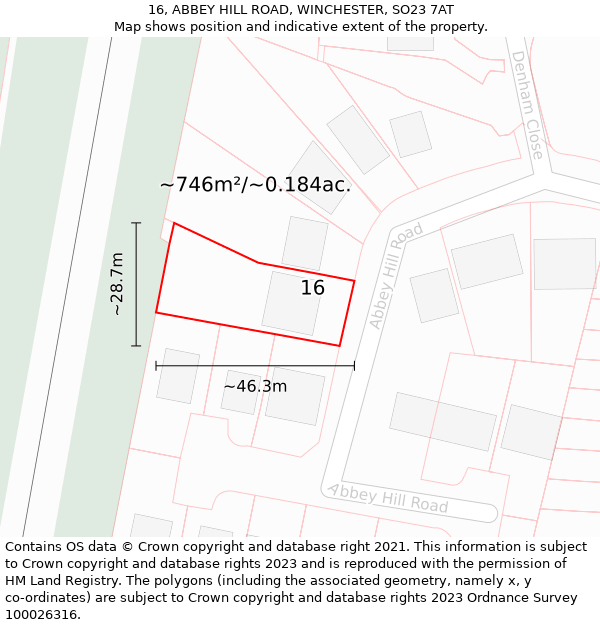 16, ABBEY HILL ROAD, WINCHESTER, SO23 7AT: Plot and title map