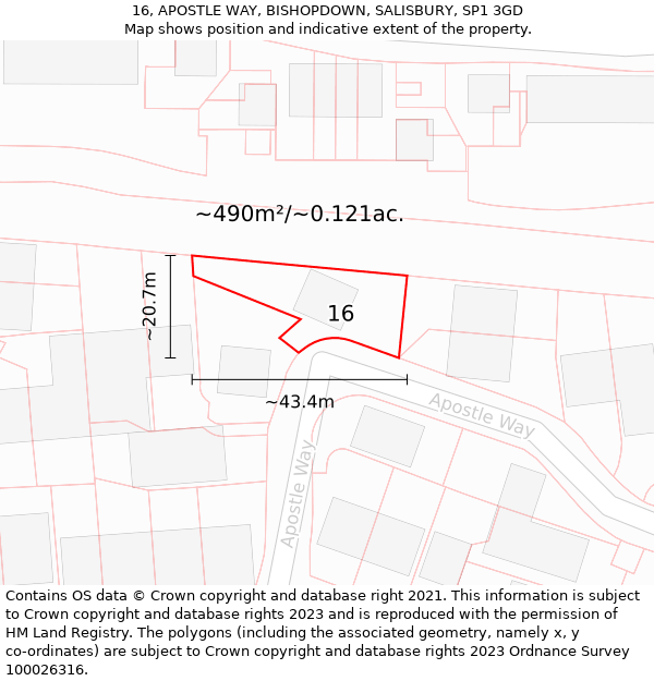 16, APOSTLE WAY, BISHOPDOWN, SALISBURY, SP1 3GD: Plot and title map