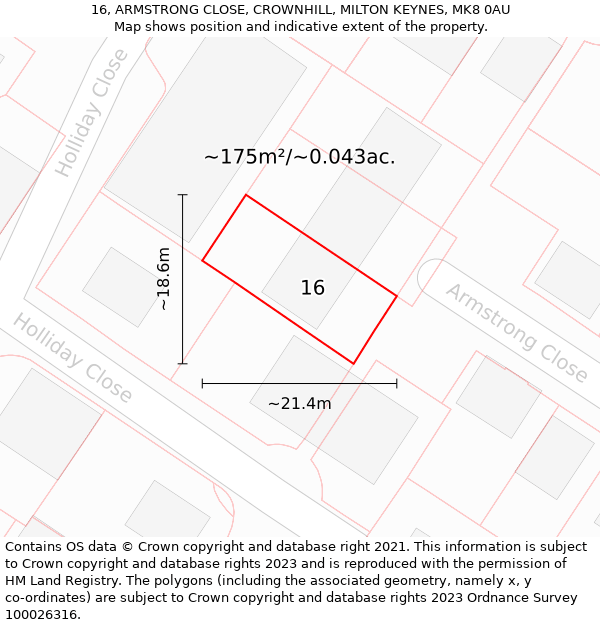 16, ARMSTRONG CLOSE, CROWNHILL, MILTON KEYNES, MK8 0AU: Plot and title map