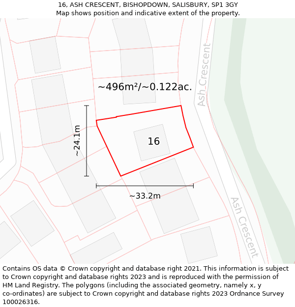 16, ASH CRESCENT, BISHOPDOWN, SALISBURY, SP1 3GY: Plot and title map