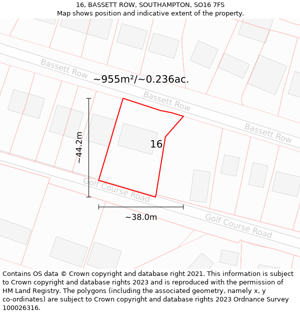 16, BASSETT ROW, SOUTHAMPTON, SO16 7FS: Plot and title map