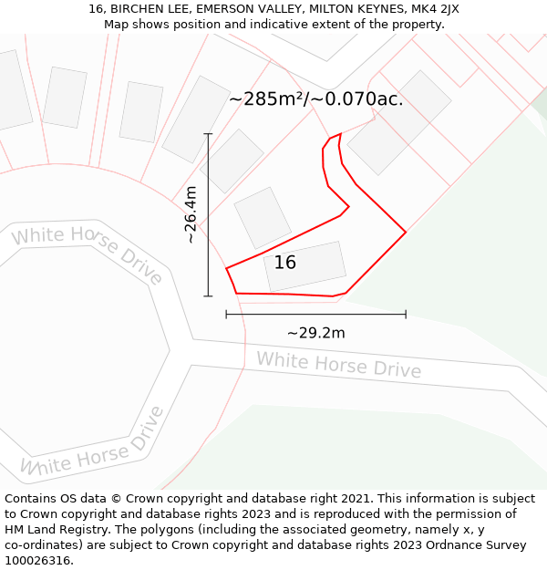 16, BIRCHEN LEE, EMERSON VALLEY, MILTON KEYNES, MK4 2JX: Plot and title map