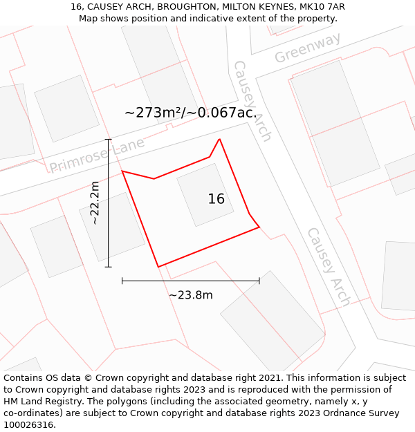 16, CAUSEY ARCH, BROUGHTON, MILTON KEYNES, MK10 7AR: Plot and title map