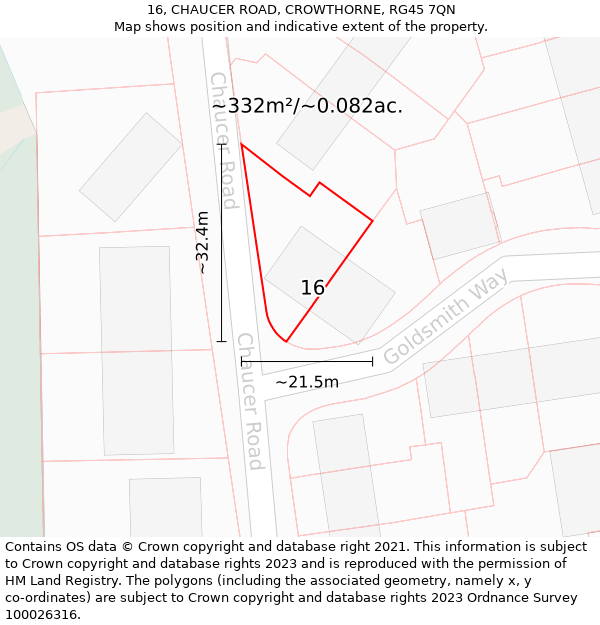 16, CHAUCER ROAD, CROWTHORNE, RG45 7QN: Plot and title map