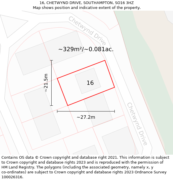 16, CHETWYND DRIVE, SOUTHAMPTON, SO16 3HZ: Plot and title map