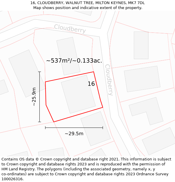 16, CLOUDBERRY, WALNUT TREE, MILTON KEYNES, MK7 7DL: Plot and title map