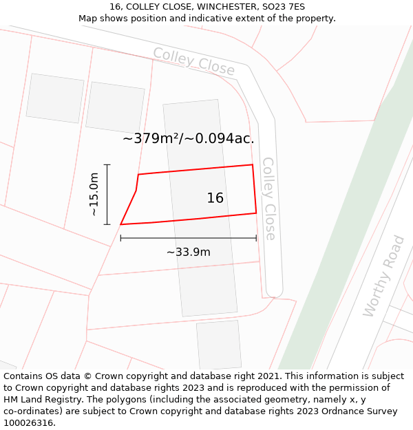 16, COLLEY CLOSE, WINCHESTER, SO23 7ES: Plot and title map